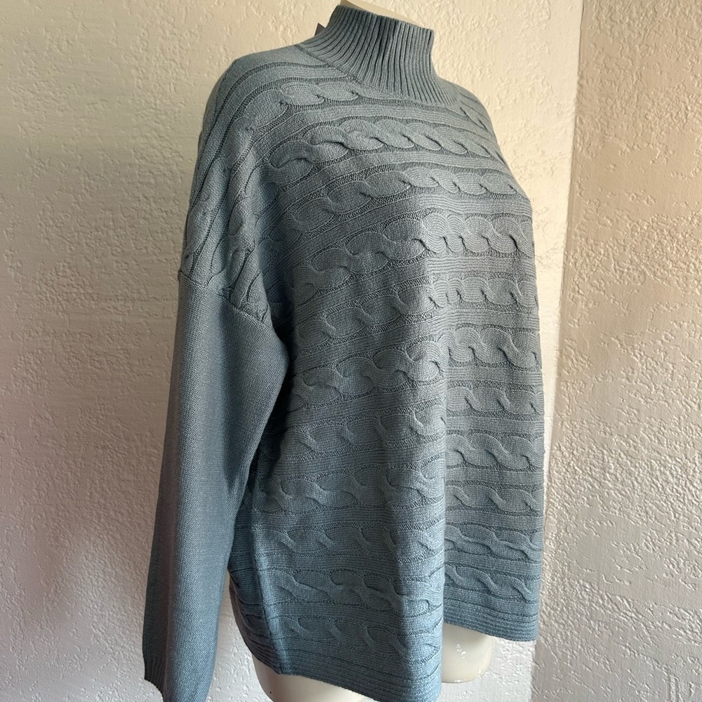 J. Jill  cable knit sage color sweater LARGE NWT